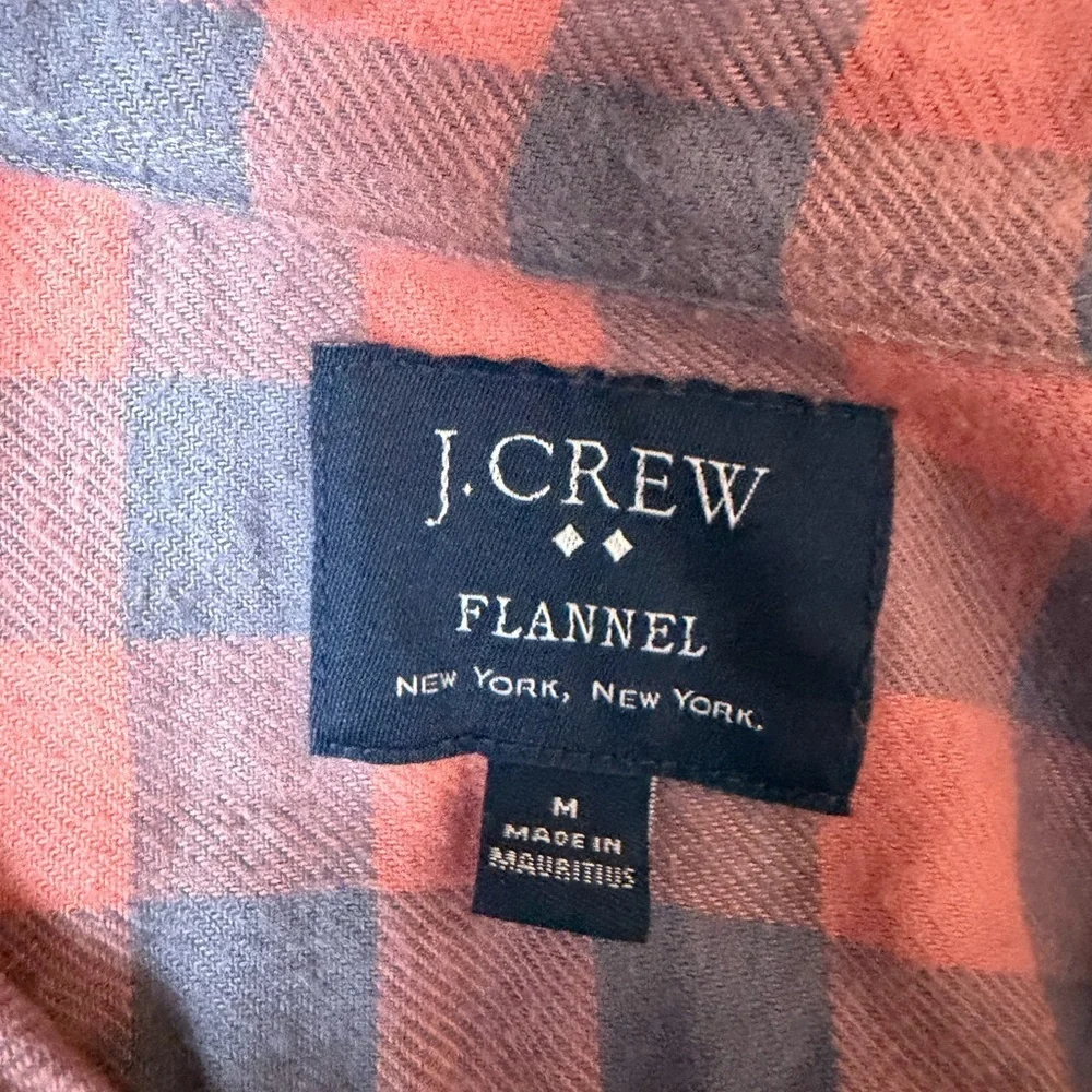 J. Crew Men's Coral and Navy Plaid Shirt